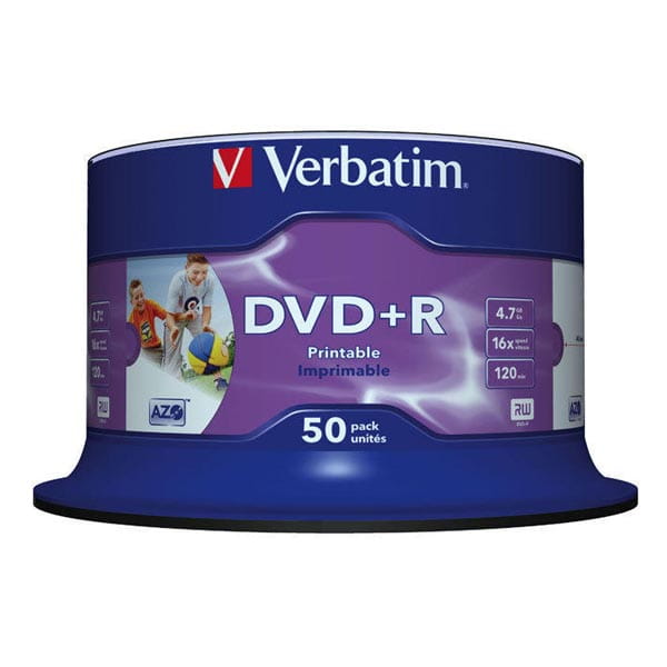 Verbatim DVD+R, Wide Inkjet Printable No ID Brand, 43512, 4.7GB, 16x, spindle, 50-pack, 12cm, do archiwizacji danych-1 1082 