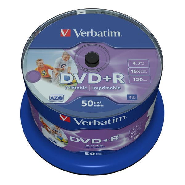 Verbatim DVD+R, Wide Inkjet Printable No ID Brand, 43512, 4.7GB, 16x, spindle, 50-pack, 12cm, do archiwizacji danych-2 1082 