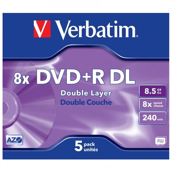 Verbatim DVD+R DL, Double Layer Matt Silver, 43541, 8.5GB, 8x, jewel box, 5-pack, bez możliwości nadruku, 12cm, do archiwizacji da-2 1085 