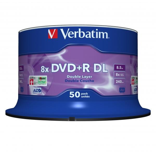 Verbatim DVD+R DL, Double Layer Matt Silver, 43758, 8.5GB, 8x, spindle, 50-pack, 12cm, do archiwizacji danych-1 1088 
