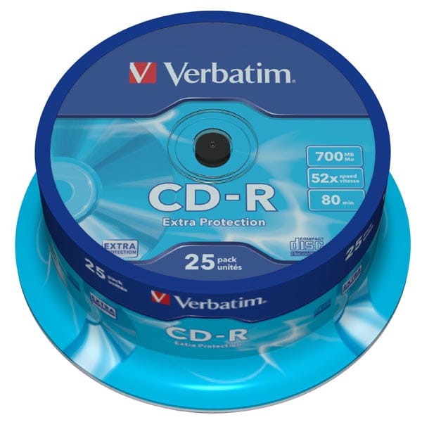 Verbatim CD-R, 43432, Extra Protection, 25-pack, 700MB, 52x, 80min., 12cm, bez możliwości nadruku, cake box, do archiwizacji danyc-1 1089 