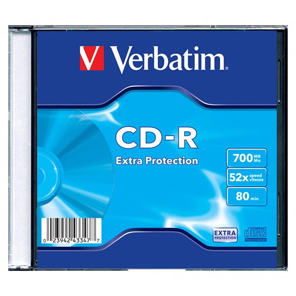 Verbatim CD-R, 43347, DataLife, 1-pack, 700MB, Extra Protection, 52x, 80min., slim box, do archiwizacji danych-1 1092 