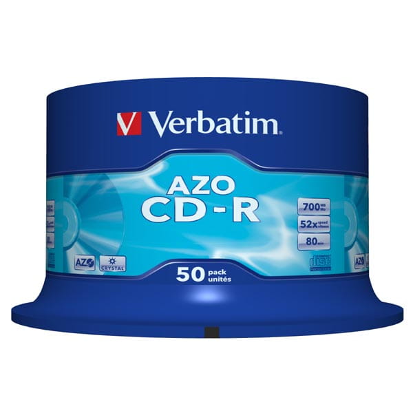 Verbatim CD-R, 43343, AZO Crystal, 50-pack, 700MB, 52x, 80min., 12cm, bez możliwości nadruku, spindle, do archiwizacji danych-1 1093 