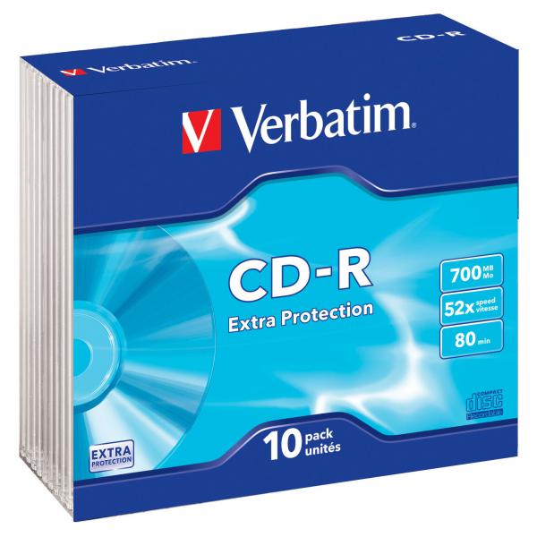 Verbatim CD-R, 43415, Extra Protection, 10-pack, 700MB, 52x, 80min., 12cm, bez możliwości nadruku, slim box, PROMO, do archiwizacj-1 1094 