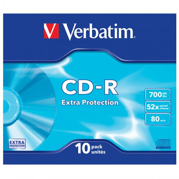 Verbatim CD-R, 43415, Extra Protection, 10-pack, 700MB, 52x, 80min., 12cm, bez możliwości nadruku, slim box, PROMO, do archiwizacj-2 1094 