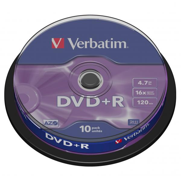 Verbatim DVD+R, Matt Silver, 43498, 4.7GB, 16x, spindle, 10-pack, bez możliwości nadruku, 12cm, do archiwizacji danych-1 1098 