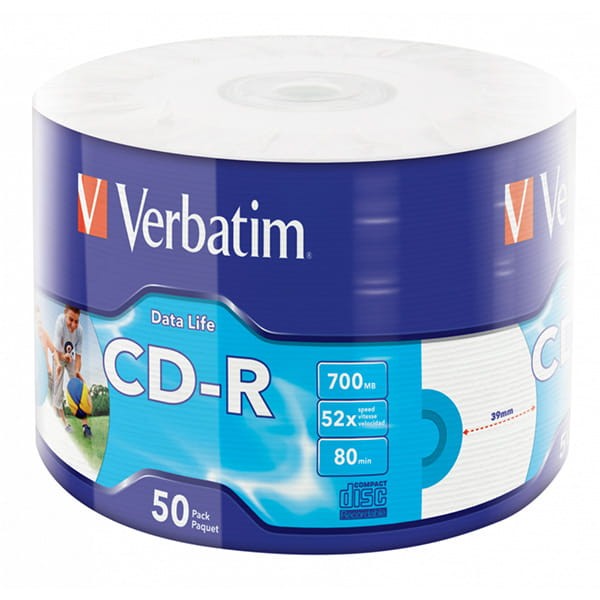 Verbatim CD-R, 43794, Inkjet Printable, 50-pack, 700MB, 50x, 80min., 12cm, wrap, do archiwizacji danych-1 1100 