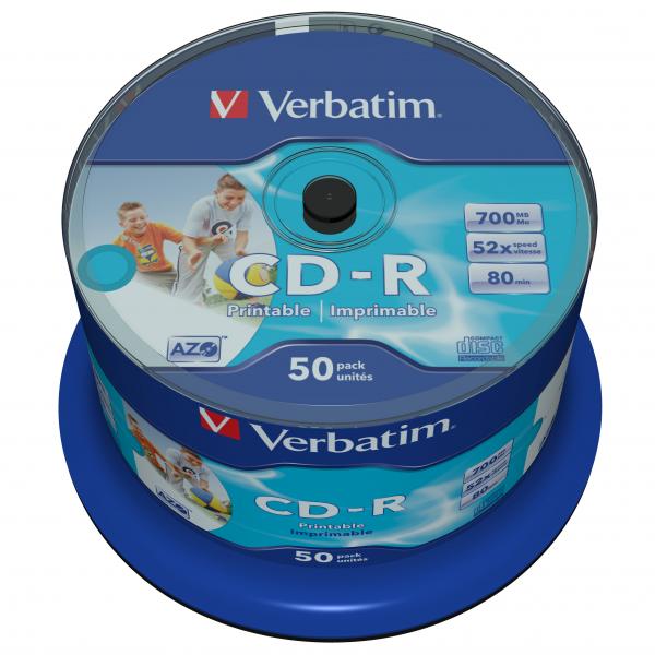 Verbatim CD-R, 43438, AZO Wide Inkjet Printable - No ID Branded, 50-pack, 700MB, 52x, 80min., 12cm, spindle, do archiwizacji danyc-1 1103 