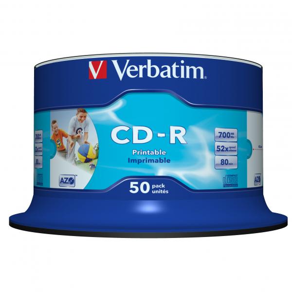 Verbatim CD-R, 43438, AZO Wide Inkjet Printable - No ID Branded, 50-pack, 700MB, 52x, 80min., 12cm, spindle, do archiwizacji danyc-2 1103 