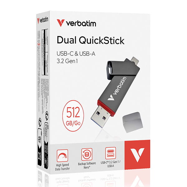 Verbatim USB flash disk, USB C a USB 3.2 Gen 1, 512GB, Dual QuickStick, szary, 32042, USB C, z oczkiem na brelok-3 1152 