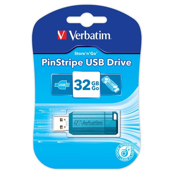 Verbatim USB flash disk, USB 2.0, 32GB, PinStripe, Store N Go, niebieski, 49057, USB A, z wysuwanym złączem-1 1154 