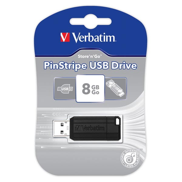 Verbatim USB flash disk, USB 2.0, 8GB, PinStripe, Store N Go, czarny, 49062, USB A, z wysuwanym złączem-1 1155 