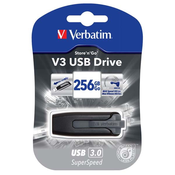 Verbatim USB flash disk, USB 3.0, 256GB, V3, Store N Go, czarny, 49168, USB A, z wysuwanym złączem-1 1160 