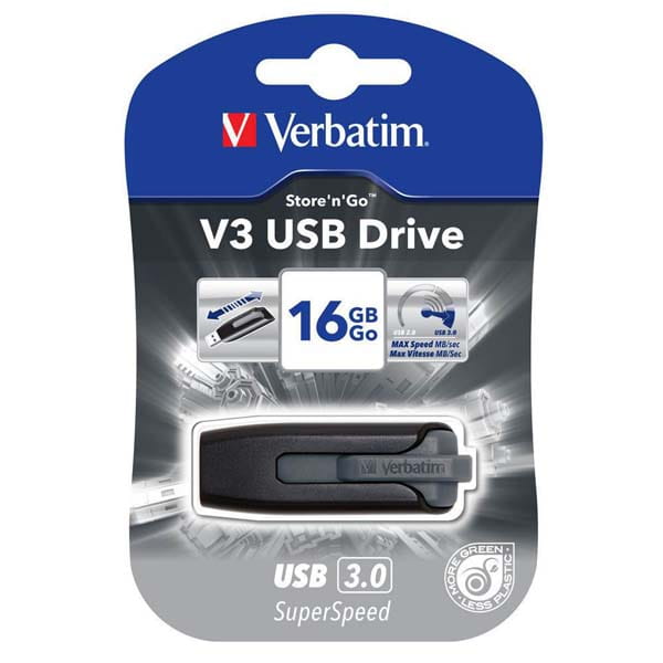 Verbatim USB flash disk, USB 3.0, 16GB, V3, Store N Go, czarny, 49172, USB A, z wysuwanym złączem-1 1161 