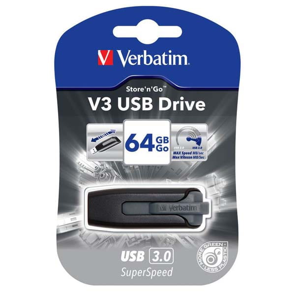 Verbatim USB flash disk, USB 3.0, 64GB, V3, Store N Go, czarny, 49174, USB A, z wysuwanym złączem-1 1163 