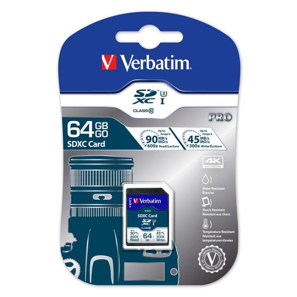 Verbatim Karta pamięci Secure Digital Card Pro U3, 64GB, SDXC, 47022, UHS-I U3 (Class 10), V30-1 1189 