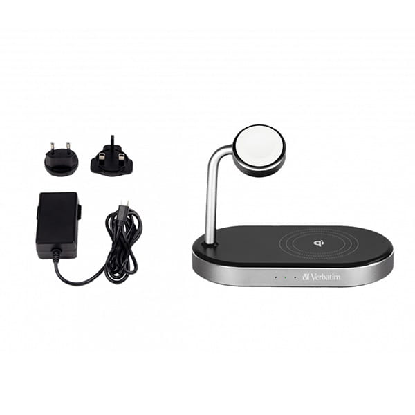 Verbatim, Podstawka ładująca 3 w 1, na iPhone i Apple Watch, czarna, 15V, 44W, Certifikat MFi i Qi-3 1196 