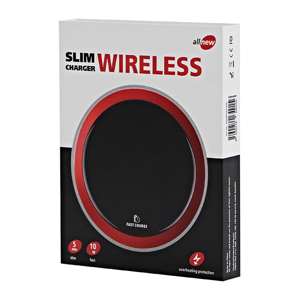 All New, Bezprzewodowa ładowarka, ultra cienki, do telefonów, czerwona, 5/9V, 10W, ochrona przed przegrzaniem, Qi-5 1206 