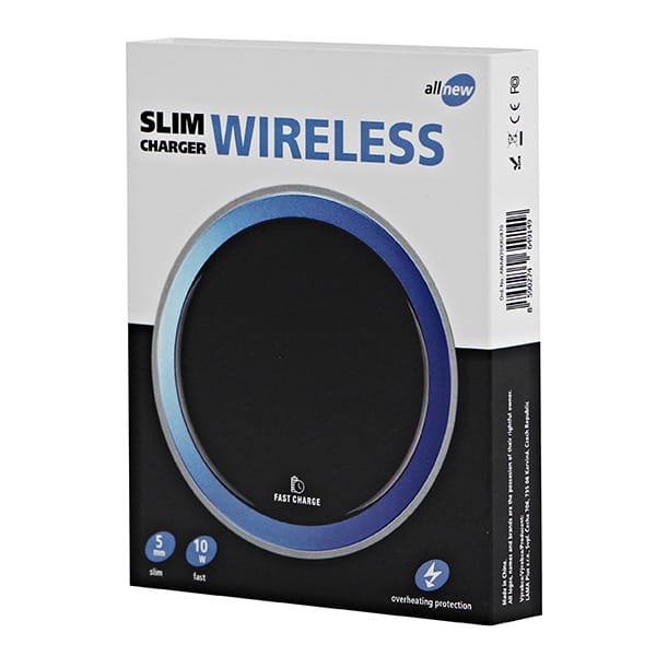 All New, Bezprzewodowa ładowarka, ultra cienki, do telefonów, niebieska, 5/9V, 10W, ochrona przed przegrzaniem, Qi-5 1207 