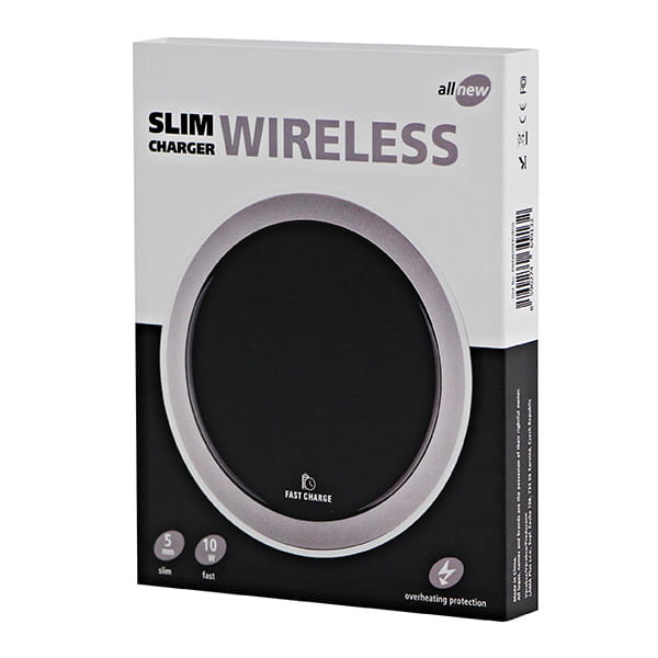 All New, Bezprzewodowa ładowarka, ultra cienki, do telefonów, srebrna, 5/9V, 10W, ochrona przed przegrzaniem, Qi-5 1208 