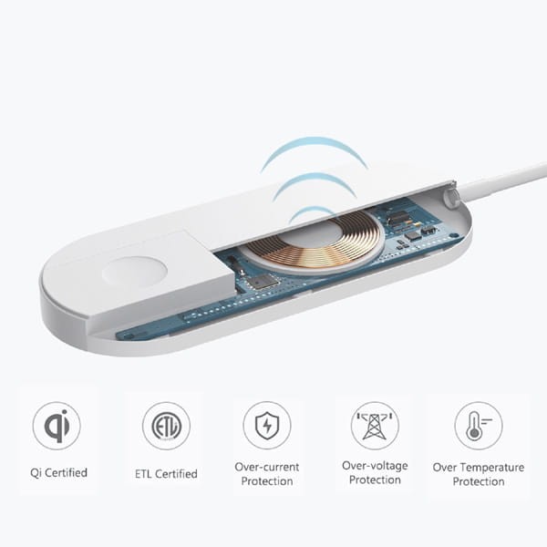 ładowarka bezprzewodowa 2 w 1, do telefonów i Apple Watch, biała, 5V, 10W, Qi-10 1209 
