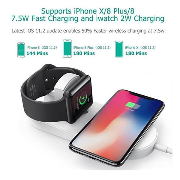 ładowarka bezprzewodowa 2 w 1, do telefonów i Apple Watch, biała, 5V, 10W, Qi-11 1209 