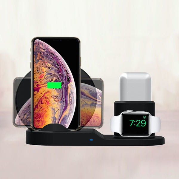 Bezprzewodowa ładowarka 3v1, do telefonów,  Apple Watch, czarna, 5/9V, 15W, Qi-4 1211 