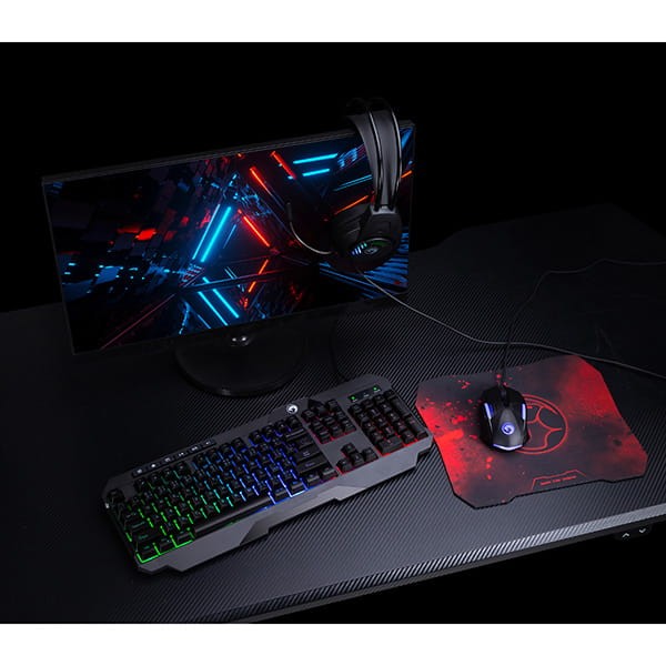 Marvo CM430 US zestaw klawiatura przewodowa (USB) US, czarna mysz dla gracza, podkładka, klawiatura, do gry, membranowa rodzaj pod-6 1399 