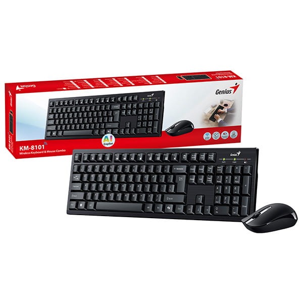 Genius KM-8101 COPILOT zestaw klawiatura bezprzewodowa CZ/SK, czarna z myszą optyczną bezprzewodową, 1x AAA, 1x AA, multimedialny,-3 1407 