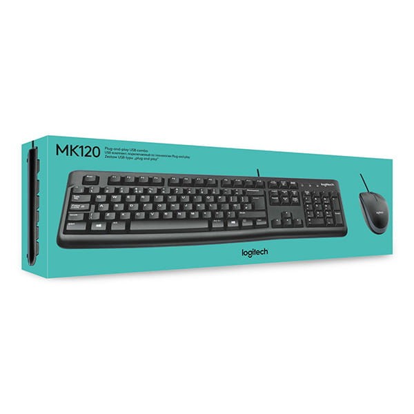 Logitech MK120 zestaw klawiatura przewodowa (USB) US, czarna z przewodową myszą optyczną, klasyczna-9 1410 