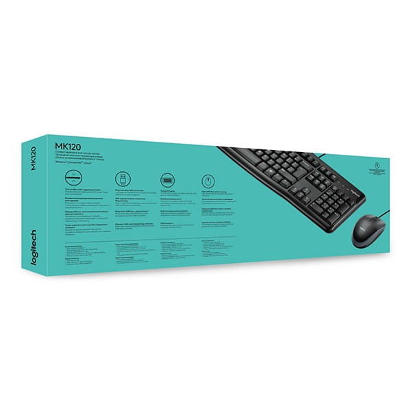 Logitech MK120 zestaw klawiatura przewodowa (USB) US, czarna z przewodową myszą optyczną, klasyczna-10 1410 
